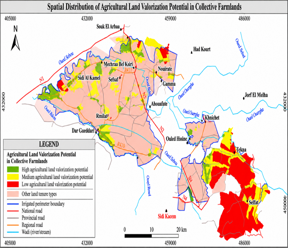 Spatial distribution of agricultural land valorization potential in collective farmlands in the Sidi Kacem irrigated perimeter